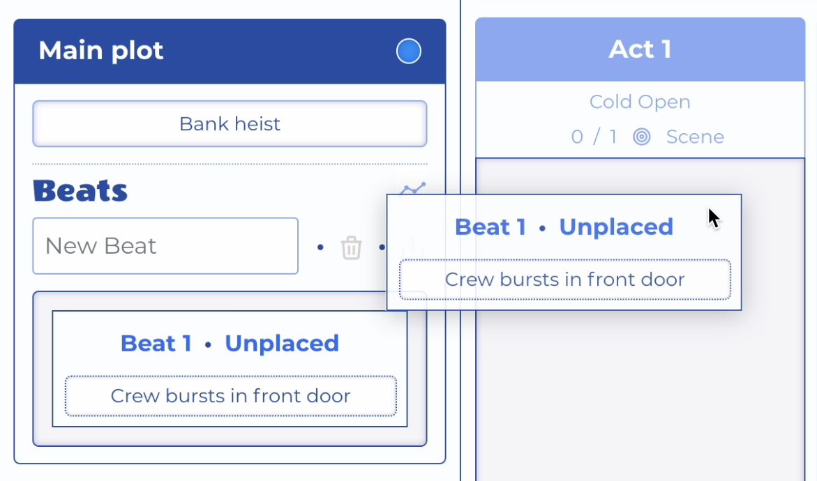 Blend View - Drag Plotline Beat To Act