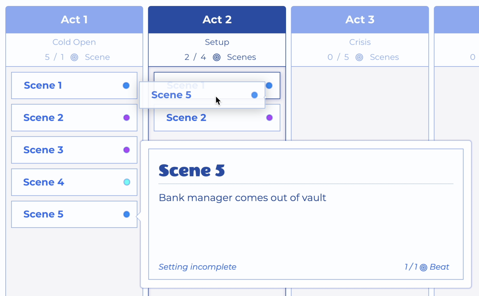 Blend View - Dragging Scene to Another Act